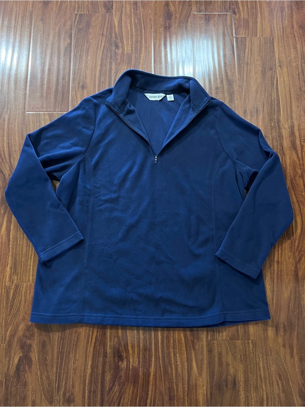 Lands End Anyweather Fleece Quarter Zip Pullover Navy Blue size 1X
